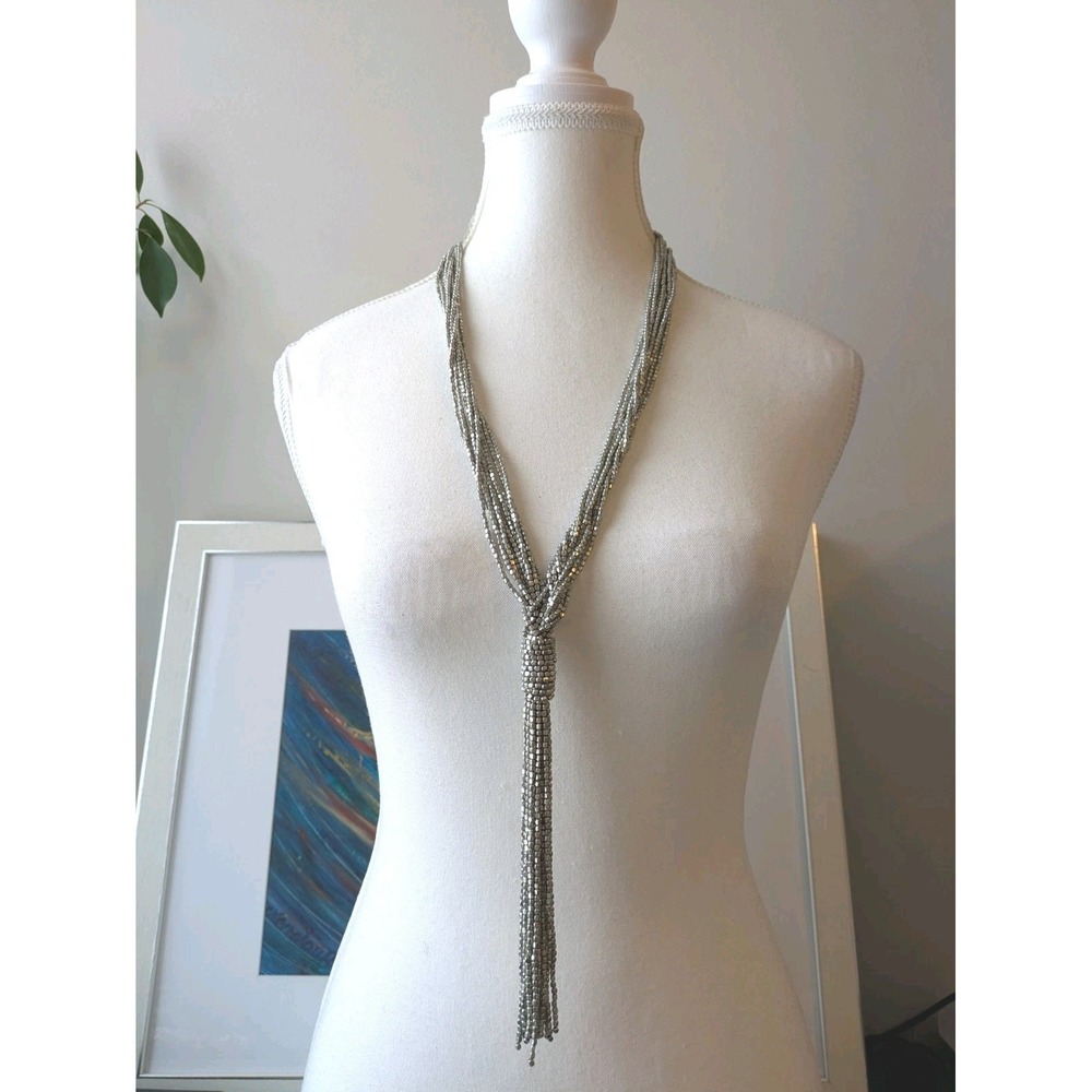 Silver Tone‎ Multi Strand Tassel Necklace Knotted Twisted Statement Long